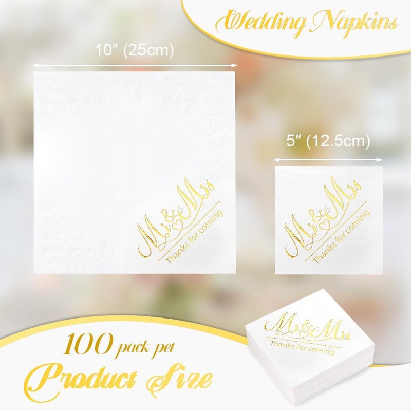 LiveBe 100 Pack of Paper Cocktail Napkins with Gold design，Formal Dinner, Anniversary, Wedding Napkins for Tables, Guestrooms, Restrooms(5 x 5 in，3-ply) (Gold 24) - Image 2